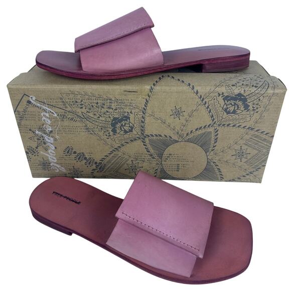 Free People Verona Slide Sandal Square Toe Leather Minimalist Watermelon Sz 39.5 - Picture 1 of 11
